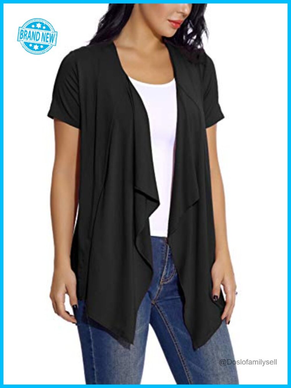 Women's Short Sleeve Open Front Drape Cardigan Lightweight Summer
